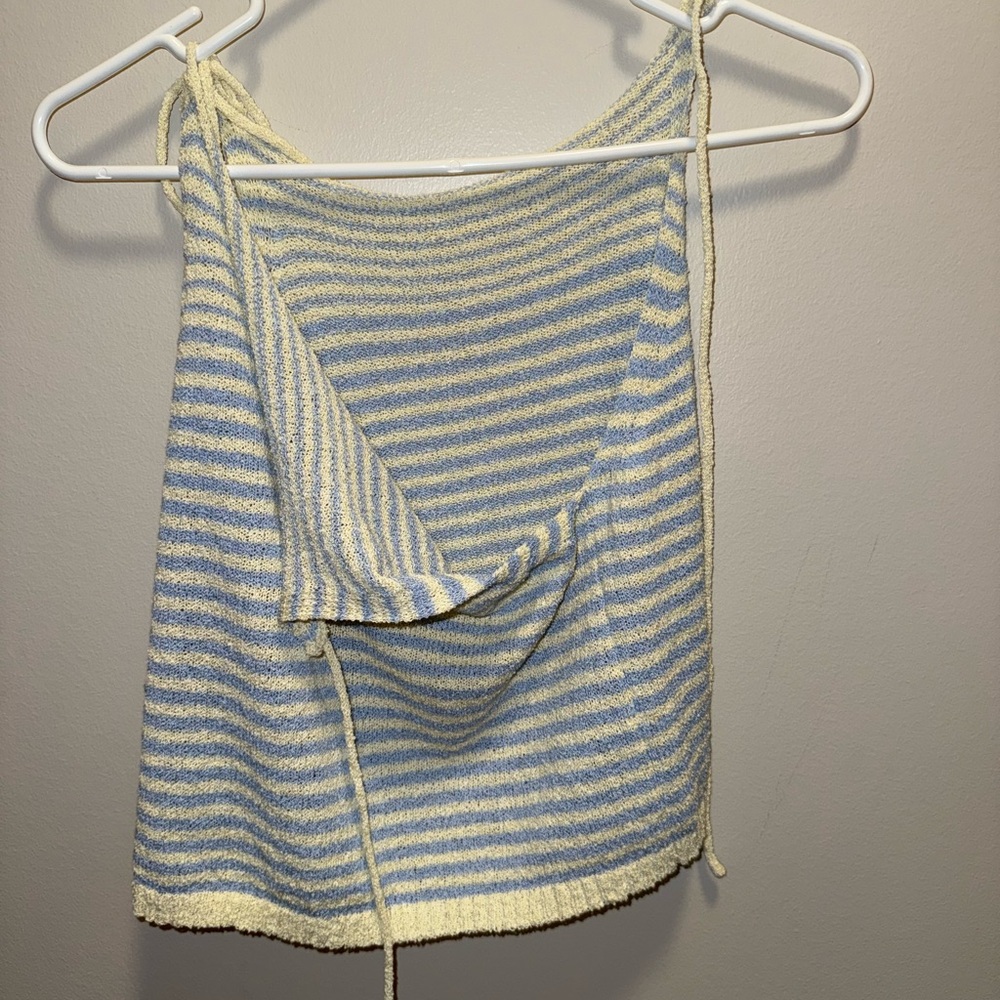 Blue and Yellow Terrycloth Knit Sleeveless Tank Top with Adjustable Ties NWOT - Picture 3 of 5